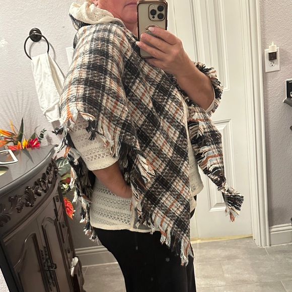 Marc New York Plaid Cape - Black, White, Tan - Picture 2 of 9